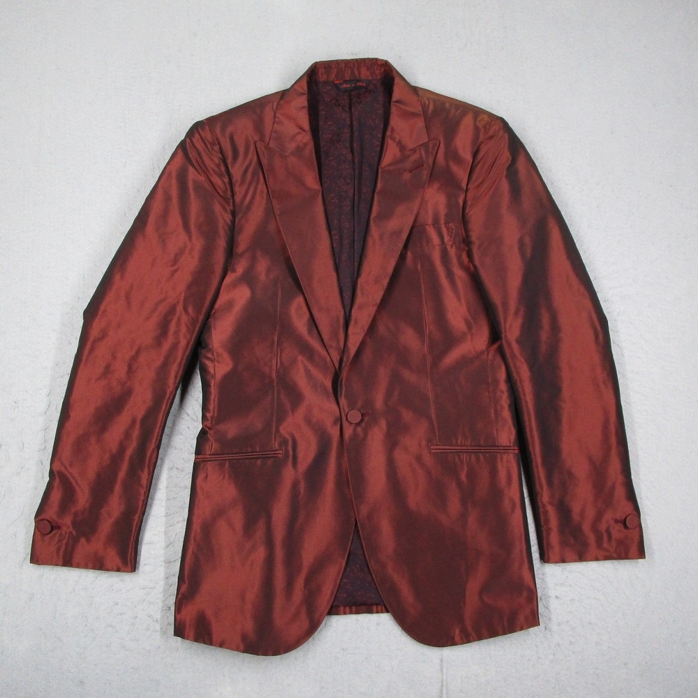 Romeo Gigli Mens 100% Silk Iridescent Suit Red Brown Made in Italy 48